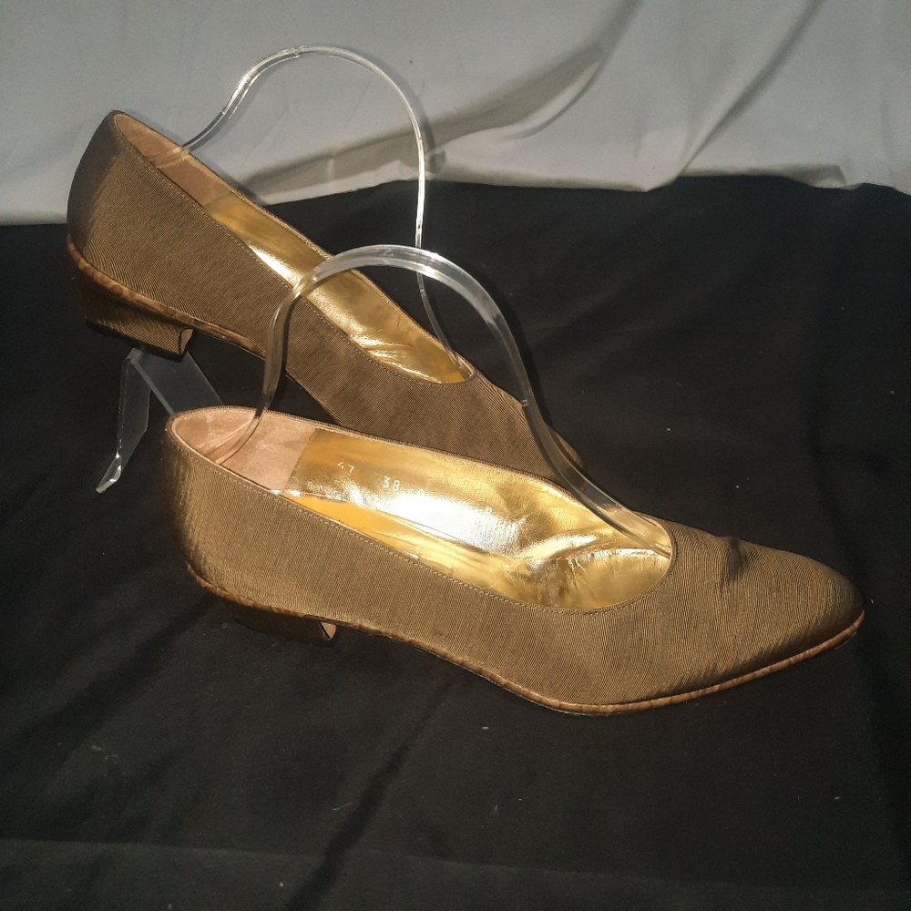 Pancaldi 1888 Khaki Linen Slip on low heel  Made i